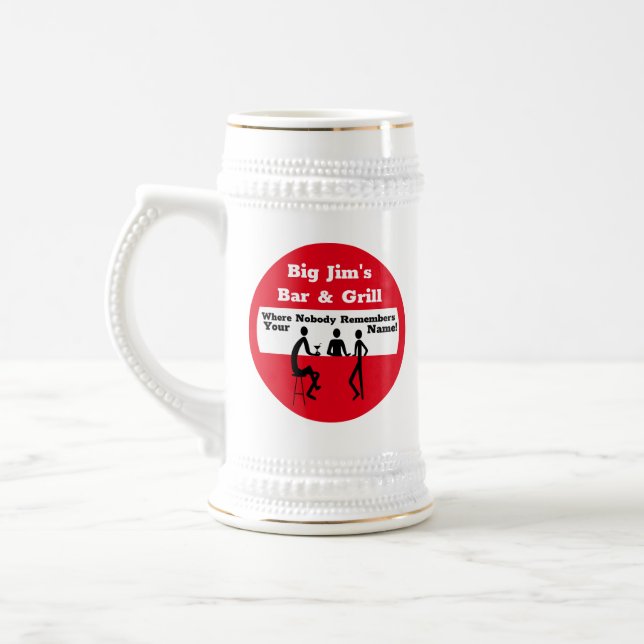 Personalized Where Nobody Remembers Your Name Beer Stein (Left)