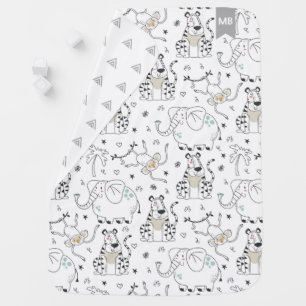Personalized Whimsical Animal Monogram Baby Blanket