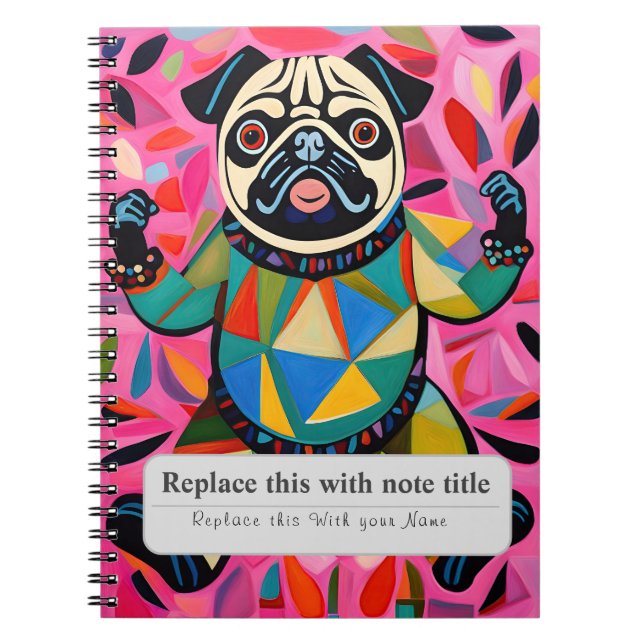 Personalized Whimsical Animals - Cute Pug Notebook (Front)