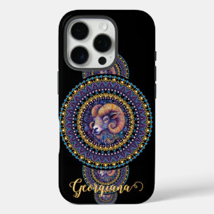 Personalized Whimsical Aries Ornamental Mandala iPhone 16 Pro Case