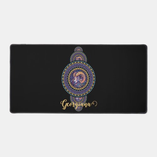 Personalized Whimsical Aries Ornamental Mandala Desk Mat