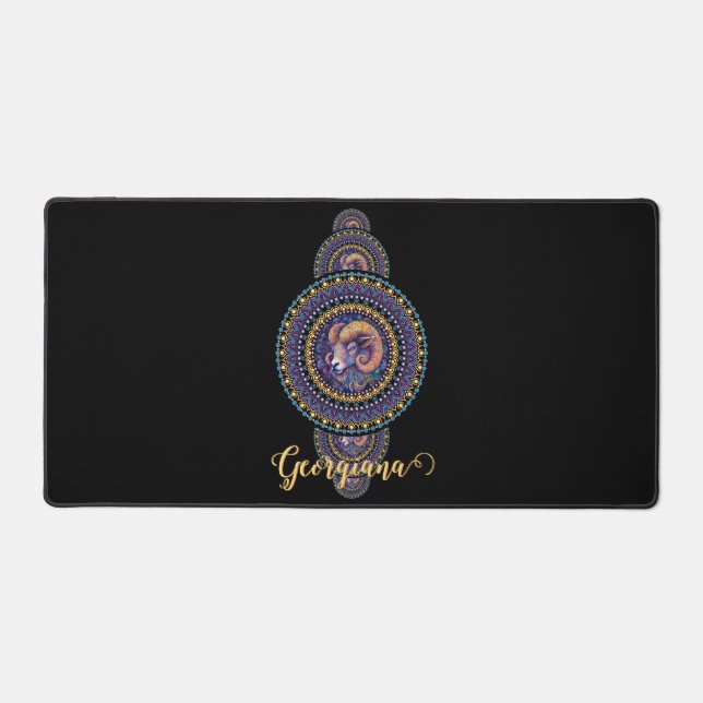 Personalized Whimsical Aries Ornamental Mandala Desk Mat (Front)