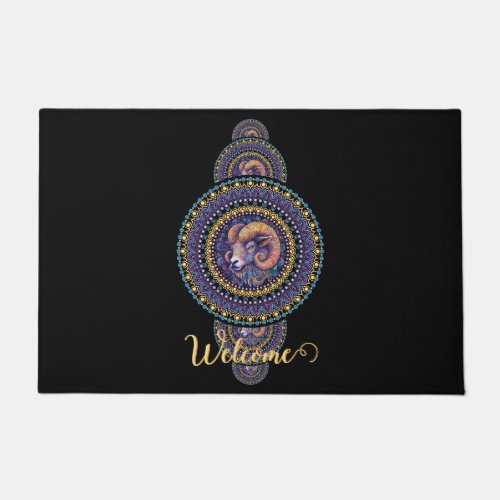 Personalized Whimsical Aries Ornamental Mandala Doormat