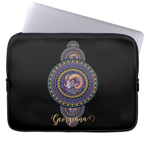 Personalized Whimsical Aries Ornamental Mandala Laptop Sleeve