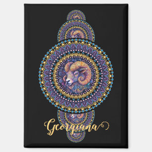 Personalized Whimsical Aries Ornamental Mandala Magnet