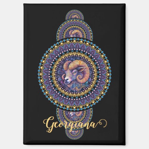 Personalized Whimsical Aries Ornamental Mandala Magnet
