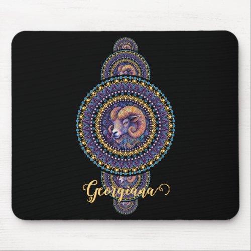 Personalized Whimsical Aries Ornamental Mandala Mouse Pad