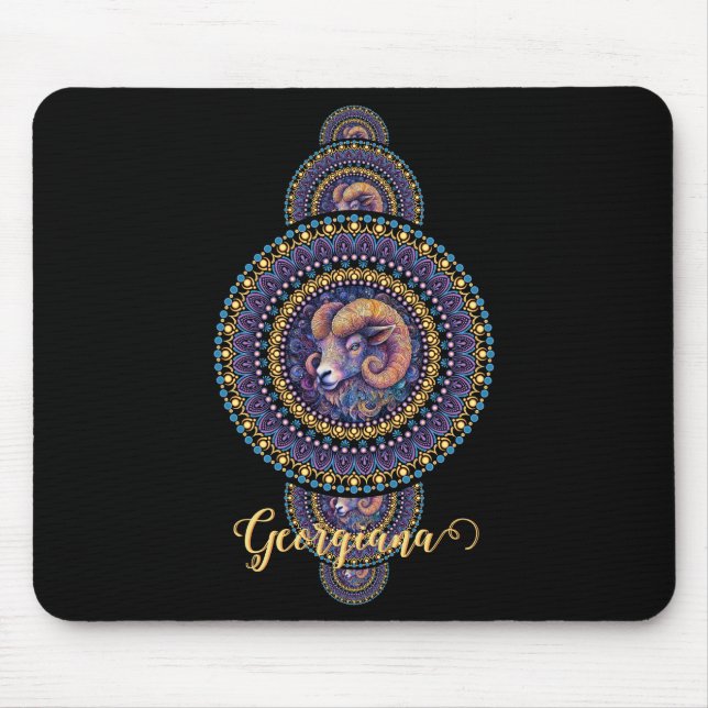 Personalized Whimsical Aries Ornamental Mandala Mouse Pad (Front)