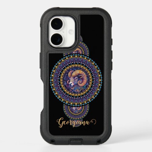Personalized Whimsical Aries Ornamental Mandala iPhone 16 Case