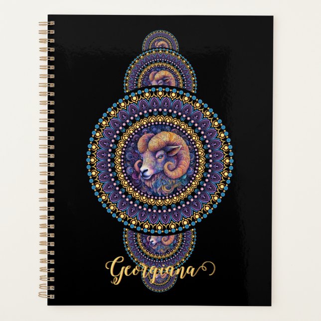 Personalized Whimsical Aries Ornamental Mandala Planner (Front)