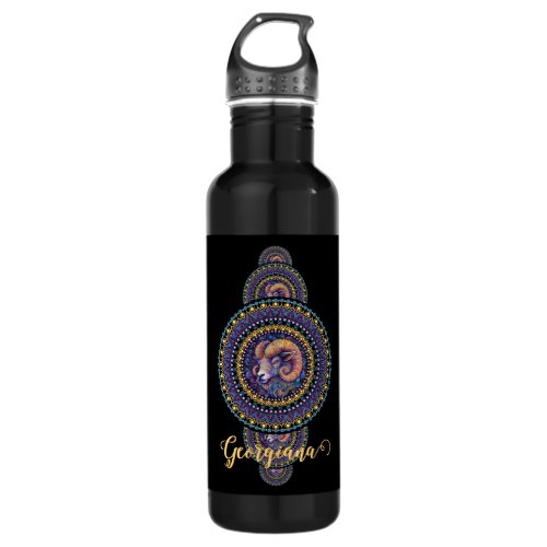 Personalized Whimsical Aries Ornamental Mandala Stainless Steel Water Bottle