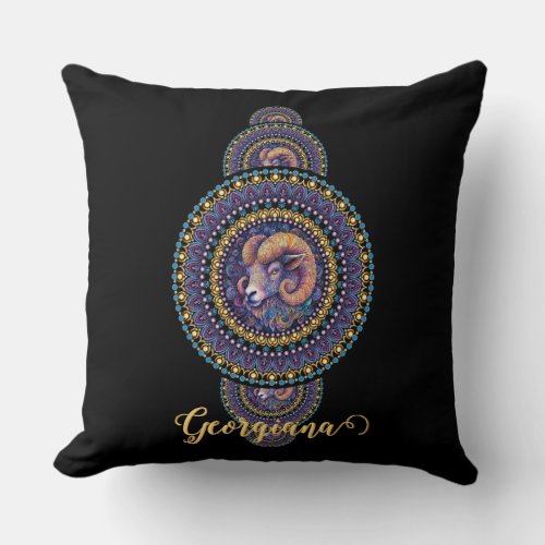 Personalized Whimsical Aries Ornamental Mandala Throw Pillow