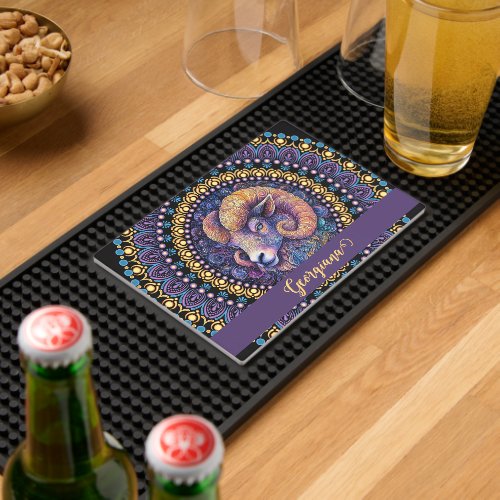 Personalized Whimsical Aries Zodiac Dot Mandala Bar Mat