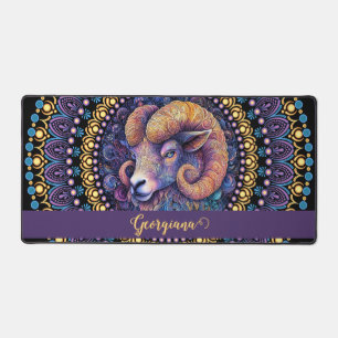 Personalized Whimsical Aries Zodiac Dot Mandala Desk Mat