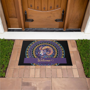 Personalized Whimsical Aries Zodiac Dot Mandala Doormat