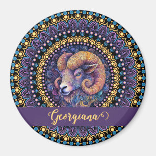 Personalized Whimsical Aries Zodiac Dot Mandala Magnet