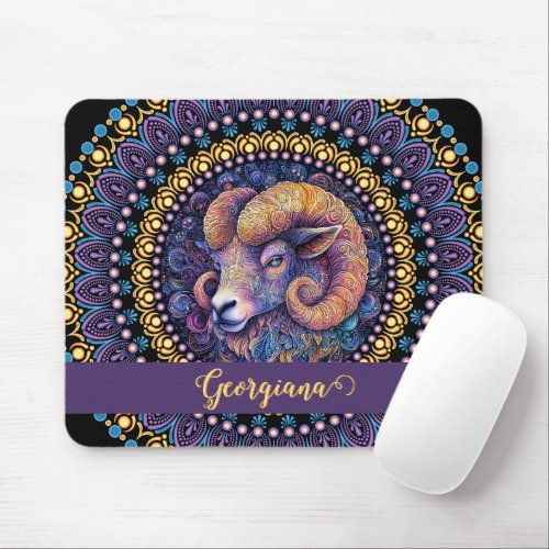 Personalized Whimsical Aries Zodiac Dot Mandala Mouse Pad