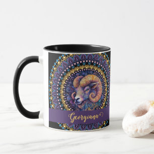 Personalized Whimsical Aries Zodiac Dot Mandala Mug