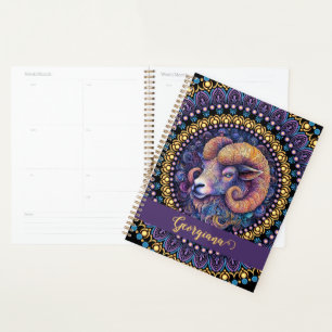 Personalized Whimsical Aries Zodiac Dot Mandala Planner