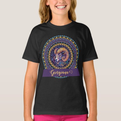 Personalized Whimsical Aries Zodiac Dot Mandala T-Shirt