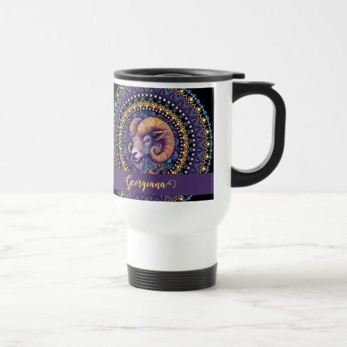 Personalized Whimsical Aries Zodiac Dot Mandala Travel Mug