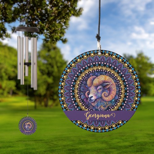 Personalized Whimsical Aries Zodiac Dot Mandala Wind Chime