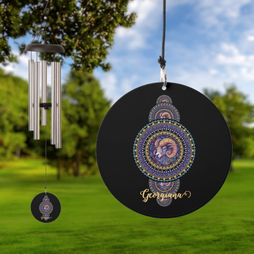 Personalized Whimsical Aries Zodiac Dot Mandala Wind Chime