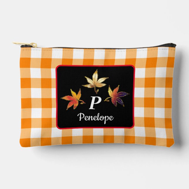 Personalized Whimsical Autumn Leaves Accessory Pouch (Front)