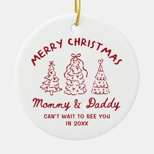 Personalized Whimsical Baby Announcement Ornament (Front)