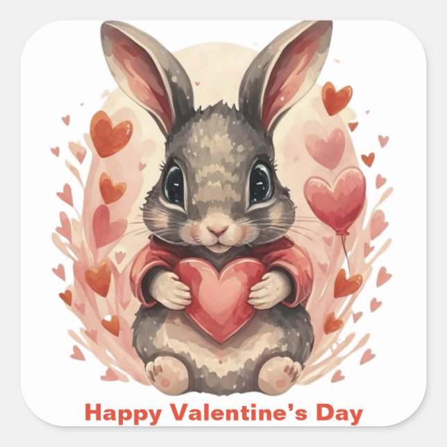 Personalized Whimsical Baby Bunny First Valentine Square Sticker (Front)