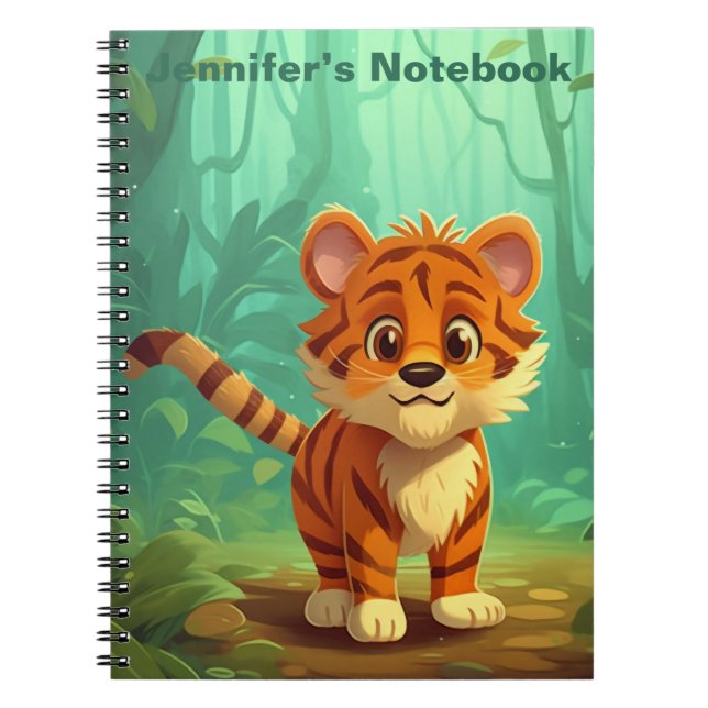 Personalized Whimsical Baby Tiger Journal. Tiger Notebook (Front)