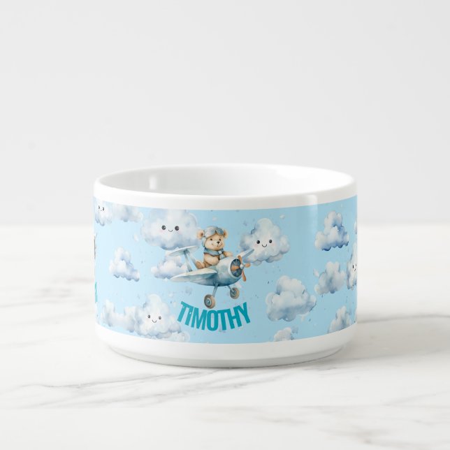 Personalized Whimsical Blue Pilot Chilli Bowl (Center)