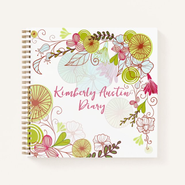 Personalized Whimsical Boho Floral Notebook Diary (Front)