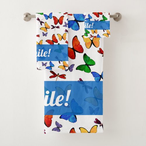 Personalized Whimsical Butterfly Garden Pattern Bath Towel Set
