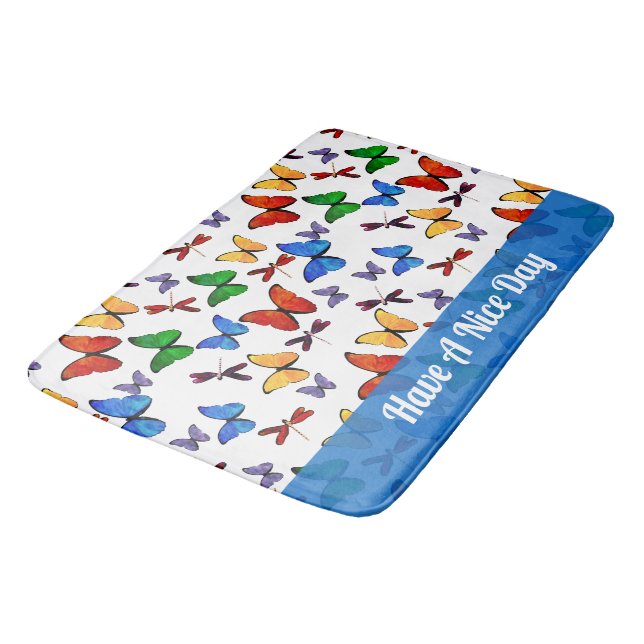 Personalized Whimsical Butterfly Garden Pattern Bathroom Mat (Angled)