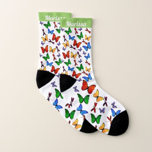 Personalized Whimsical Butterfly Garden Pattern Socks