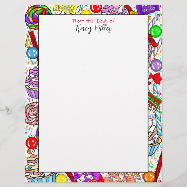 Personalized Whimsical Candy and Cupcakes   Letterhead (Front)