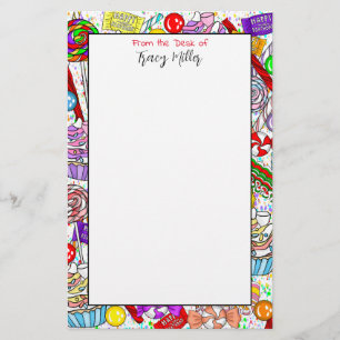Personalized Whimsical Candy and Cupcakes Stationery