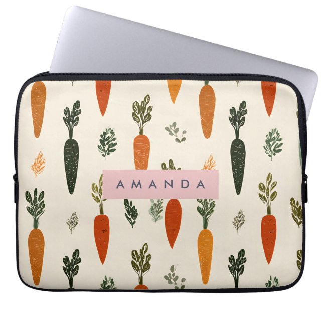 Personalized Whimsical Carrot Patch Rustic Laptop Sleeve (Front)