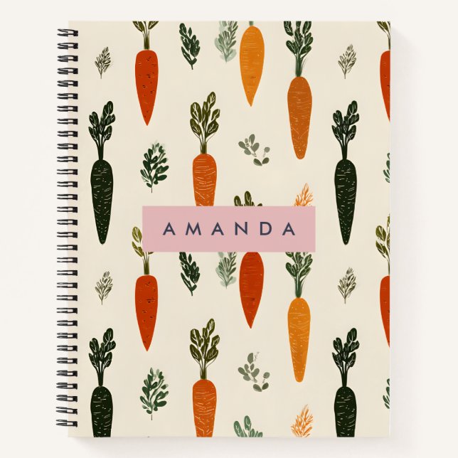 Personalized Whimsical Carrot Patch Rustic Notebook (Front)