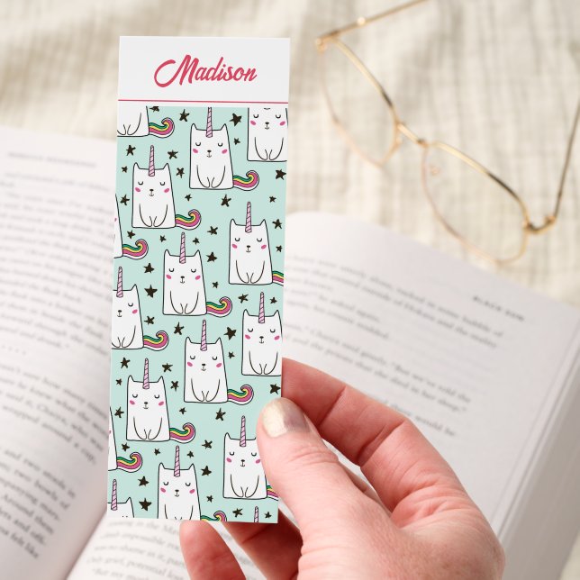 Personalized Whimsical Caticorn Pattern Bookmarks (Hand)