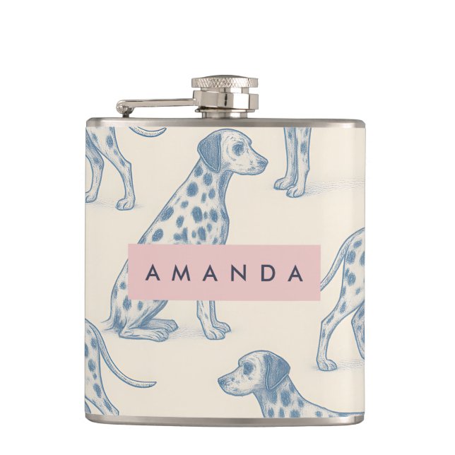 Personalized Whimsical Charming Dalmatian Pattern Flask (Front)