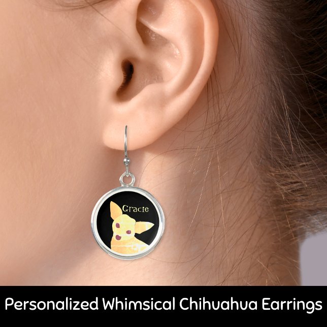 Personalized Whimsical Chihuahua Earrings (Personalized Whimsical Chihuahua Earrings
)