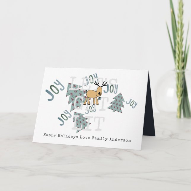 Personalized Whimsical Christmas Rustic Reindeer Card (Front)
