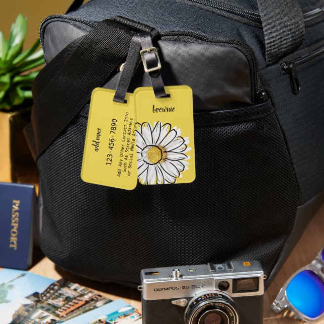 Personalized Whimsical Daisy Luggage Tag  (Front & Back)