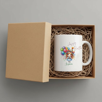 Personalized whimsical doll birthday mug