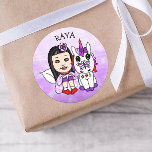 Personalized Whimsical Fairy and Unicorn Classic Round Sticker