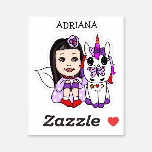 Personalized Whimsical Fairy and Unicorn Sticker