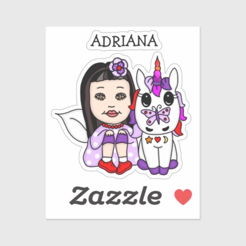 Personalized Whimsical Fairy and Unicorn Sticker