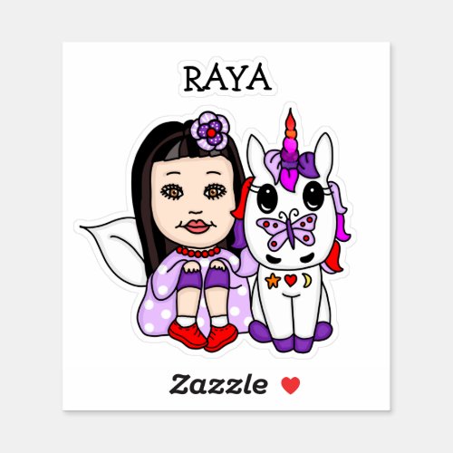 Personalized Whimsical Fairy and Unicorn    Sticker